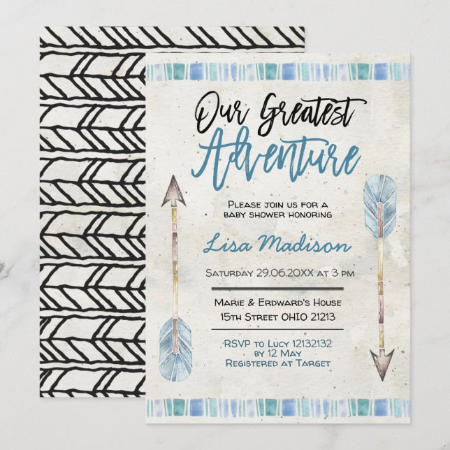 Boy baby shower greatest adventure invitation (Front/Back)