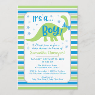 Boy Baby Shower Green Dinosaur Colorful Invitation