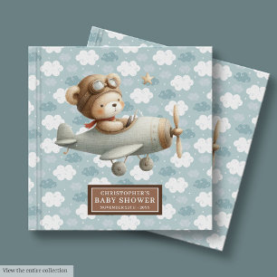 Boy Baby Shower Guest Book Cute Teddy Bear Pilot
