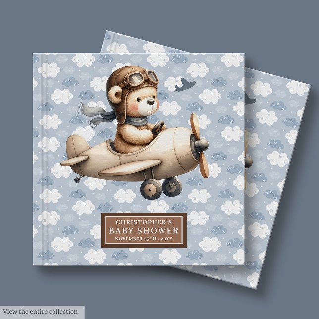 Boy Baby Shower Guest Book Teddy Bear Pilot Theme (Boy Baby Shower Guest Book Teddy Bear Pilot Theme)