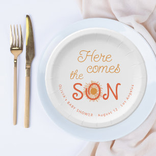 Boy baby shower here comes the son personalized paper plates