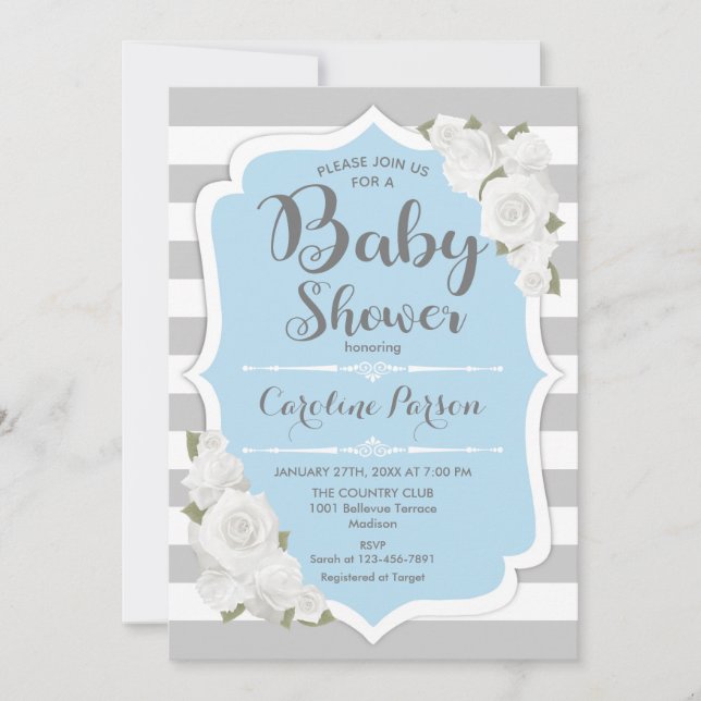 Boy Baby Shower Invitation - Blue Gray (Front)