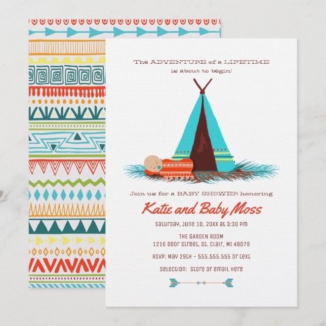 Boy Baby Shower Invitation | Boho Chic (Front/Back)