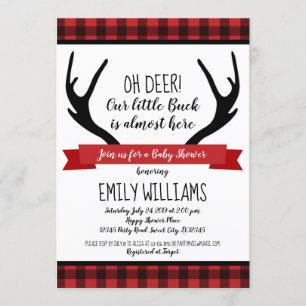 Boy baby shower invitation Buffalo Plaid Deer