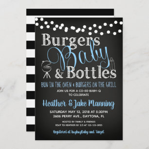 Boy Baby Shower Invitation, Burgers BBQ Beer Invitation