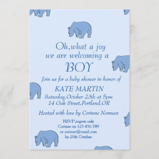 boy baby shower invitation card with blue bears