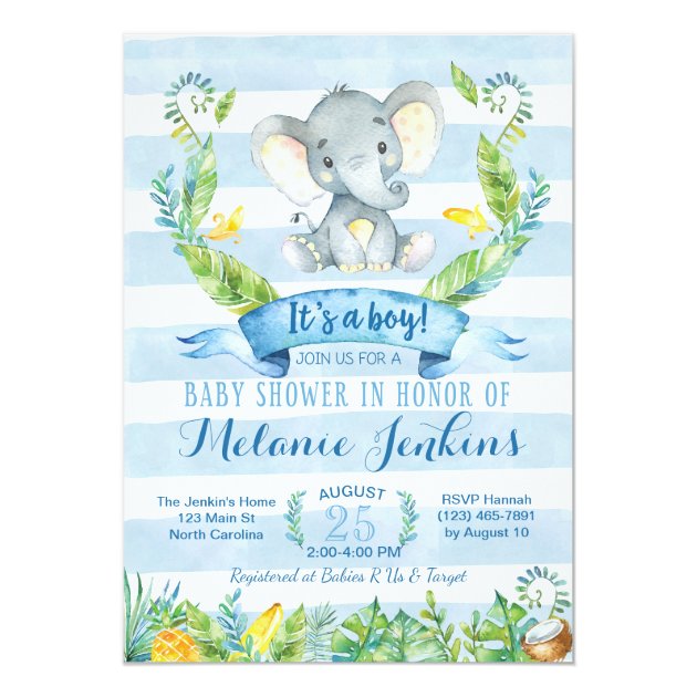 Boy Baby Shower Invitation, Elephant Baby Shower Card