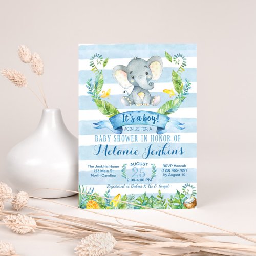 Boy Baby Shower Invitation Elephant Baby Shower Invitation