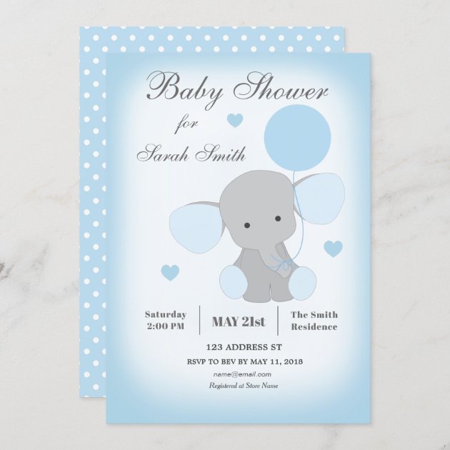 Boy Baby Shower Invitation Elephant Blue | Zazzle