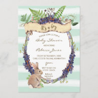 boy baby shower invitation forest rabbit bunny