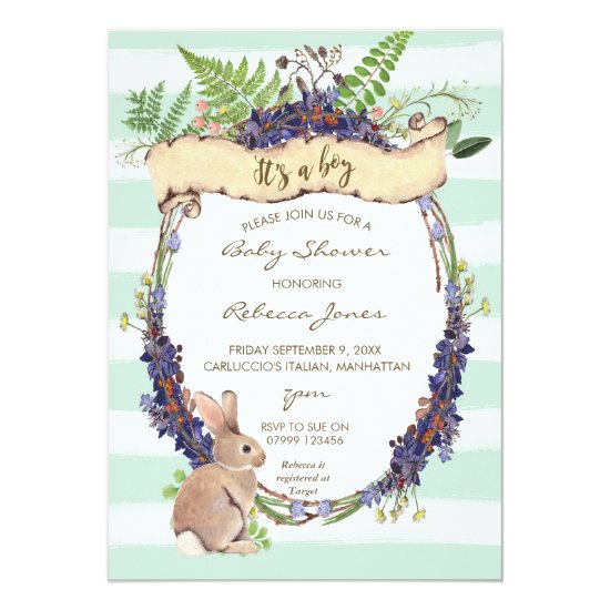 boy baby shower invitation forest rabbit bunny