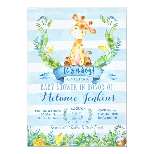 Boy Baby Shower Invitation, Giraffe Baby Shower Card