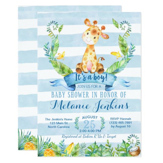 Boy Baby Shower Invitation Giraffe Baby Shower Invitation Zazzle Com