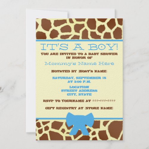 Boy Baby Shower Invitation _ Giraffe Print  Blue