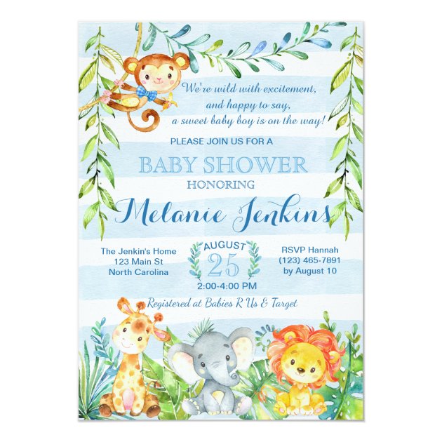 Boy Baby Shower Invitation, Jungle Baby Shower Card