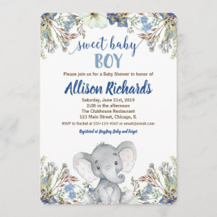 Boy baby shower invitation little elephant peanut