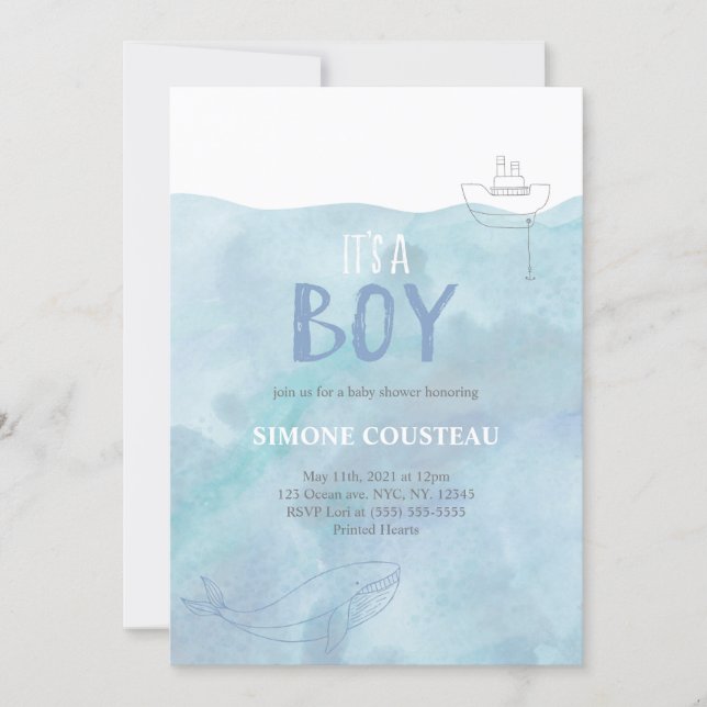 Boy Baby shower Invitation | Nautical | Whale (Front)