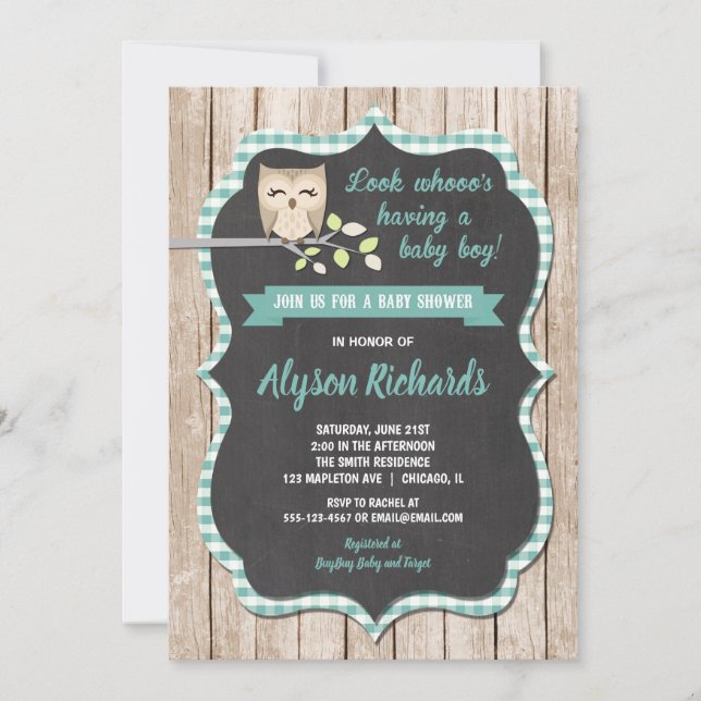 Boy baby shower invitation, Owl baby shower Invitation (Front)