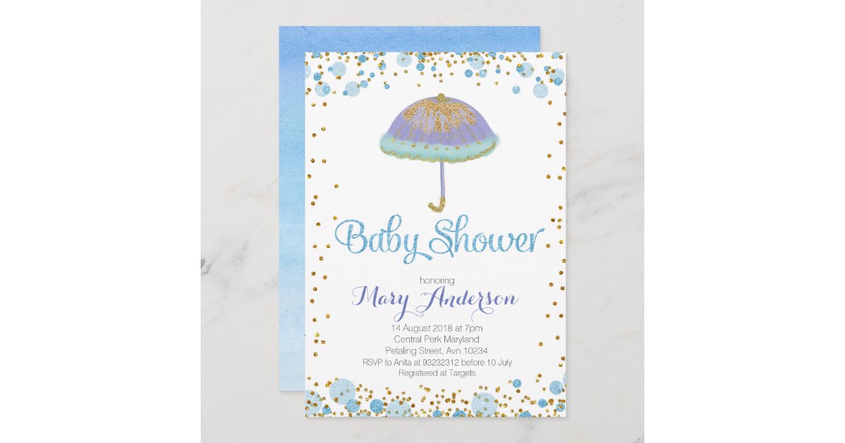 BOY Baby Shower Invitation umbrella Zazzle