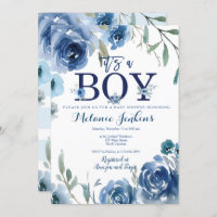 Boy Baby Shower Invitation With Watercolor Florals
