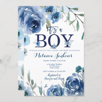 Boy Baby Shower Invitation With Watercolor Florals by YourMainEvent at Zazzle