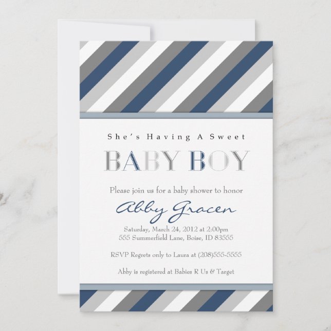Boy Baby Shower Invitations, Navy, Gray 875 Invitation (Front)