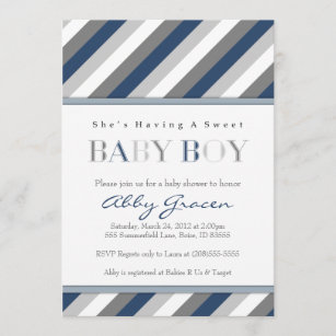 Boy Baby Shower Invitations, Navy, Gray 875 Invitation