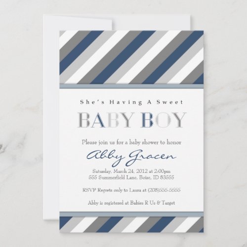 Boy Baby Shower Invitations Navy Gray 875 Invitation