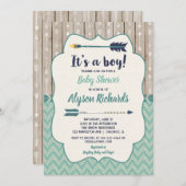 Boy baby shower invitations, tribal arrow teal invitation (Front/Back)