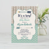 Boy baby shower invitations, tribal arrow teal invitation (Standing Front)