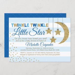 Boy baby shower invite twinkle little star blue