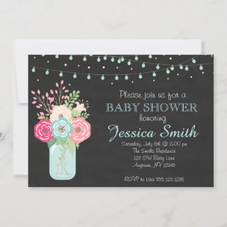 Boy Baby Shower - Mason Jar/Lights Invitation