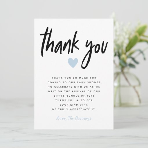 Boy Baby Shower Modern Blue Heart Thank You Card | Zazzle