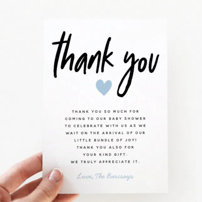 Boy Baby Shower Modern Blue Heart Thank You Card | Zazzle