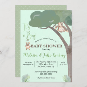 BOY BABY SHOWER, MONKEY BABY SHOWER INVITATION