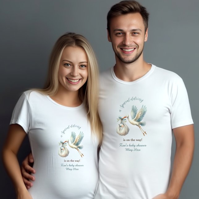 Boy Baby Shower Name Blue Stork Mom To Be T-Shirt (Baby Shower Boy Name Blue Stork Special Delivery T-Shirt)