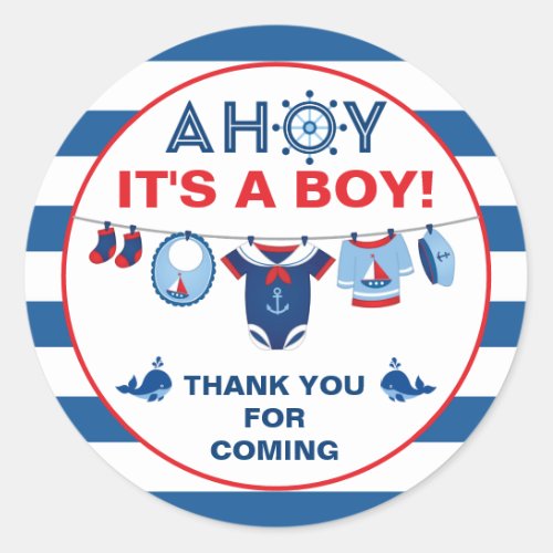 Boy Baby Shower Nautical Classic Round Sticker
