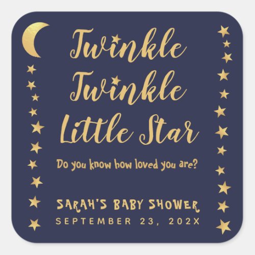 Boy Baby Shower Navy Blue Gold Twinkle Little Star Square Sticker