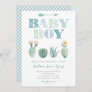 Boy Baby Shower Party with watercolor cacti Invitation