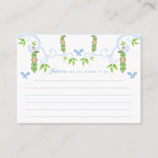 Boy Baby Shower Pea In A Pod Mommy Advice Card (Front)