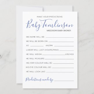 Boy Baby Shower Predictions Guess Game Card