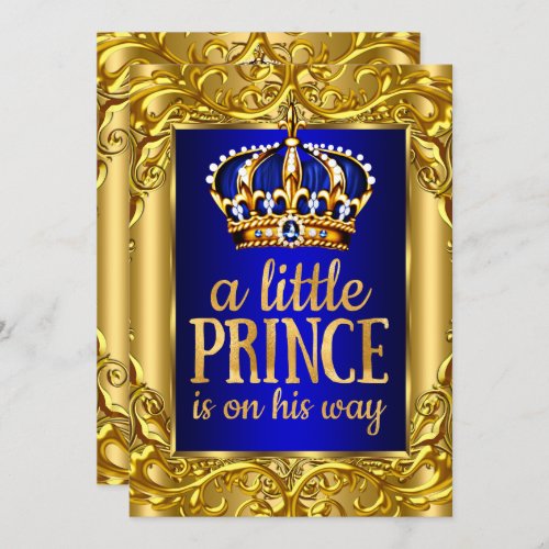 Boy Baby Shower Royal Prince blue gold Invitation