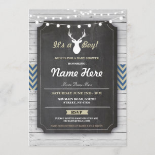 Boy Baby Shower Rustic Antler Chalk Stag Invite
