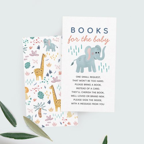 Boy Baby Shower Safari Elephant Books For Baby Enclosure Card