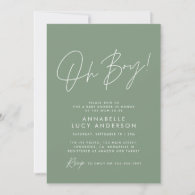 Boy baby shower script modern sage green elegant  invitation