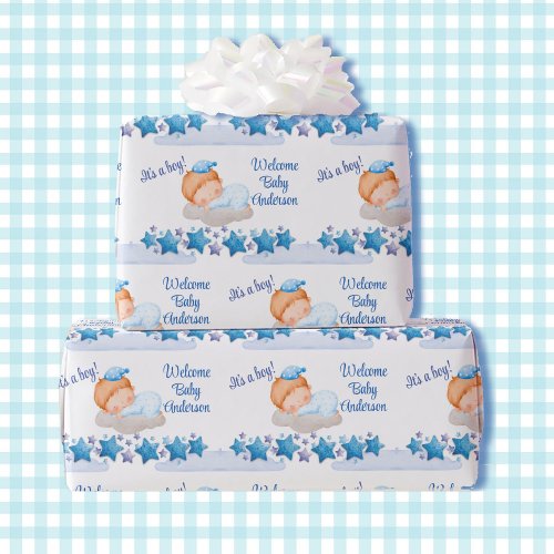 Boy Baby Shower Sleeping On a Cloud Baby Shower Wrapping Paper