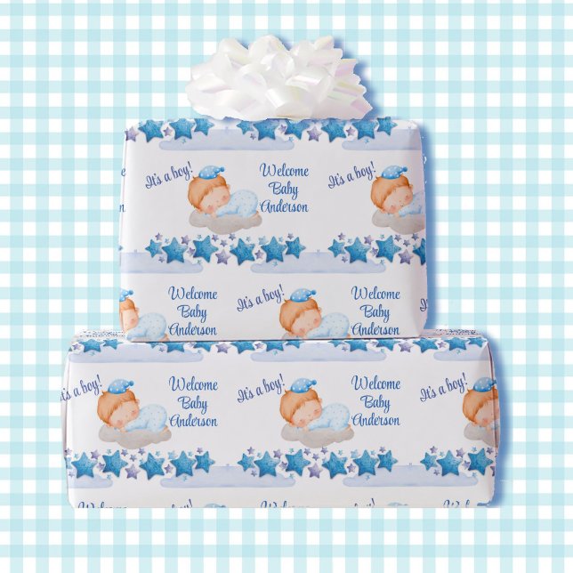 Boy Baby Shower Sleeping On a Cloud Baby Shower Wrapping Paper (Creator Uploaded)