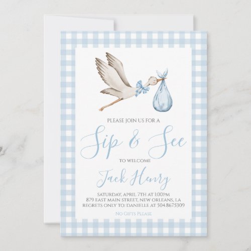 Boy Baby Shower Southern Sip  See Blue Stork Invitation