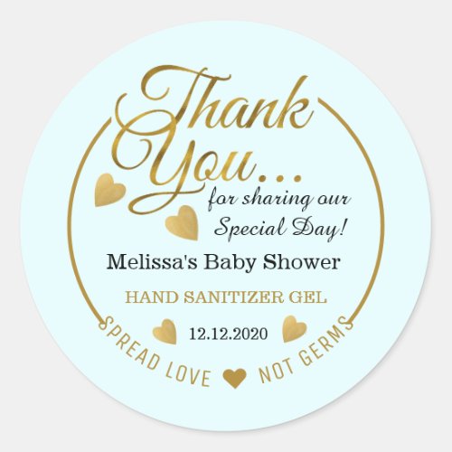 Boy Baby Shower Spread Love Sanitizer Favor Blue Classic Round Sticker