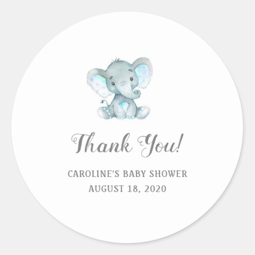 Boy Baby Shower Stickers Blue Elephant Thank You Classic Round Sticker